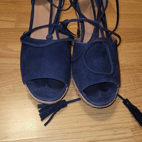 Cabi Womens Isla Wedge Espadrille Sandals Ankle Wrap Navy Suede Boho Size 6 - Picture 8 of 11
